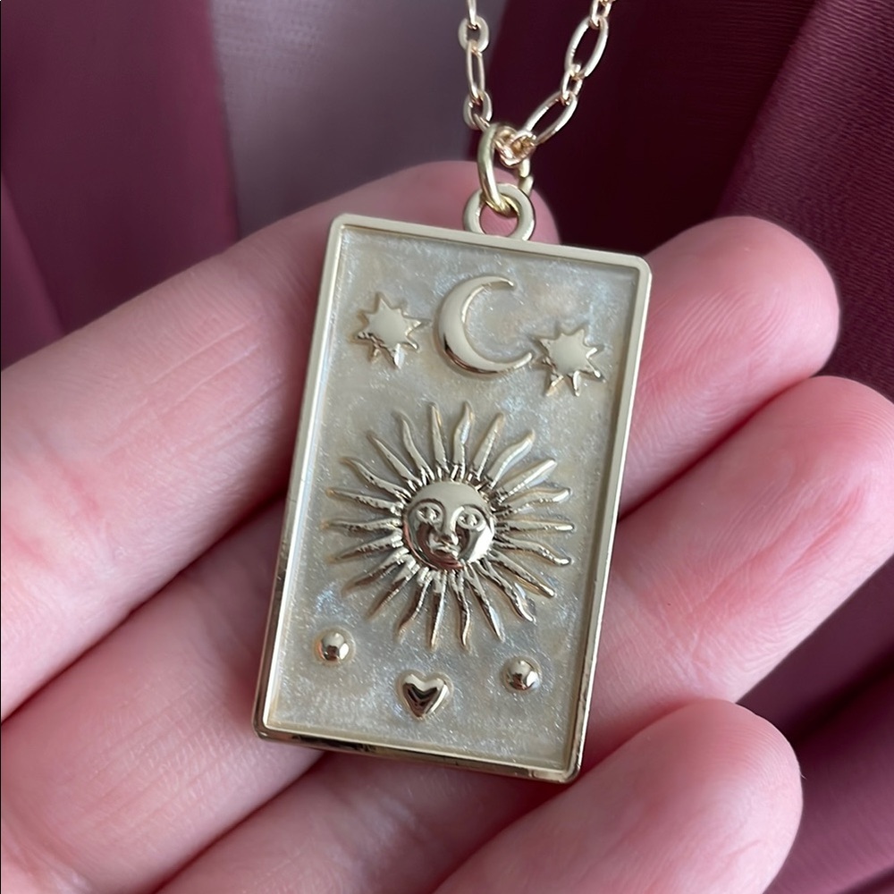 Gold celestial tarot card necklace
